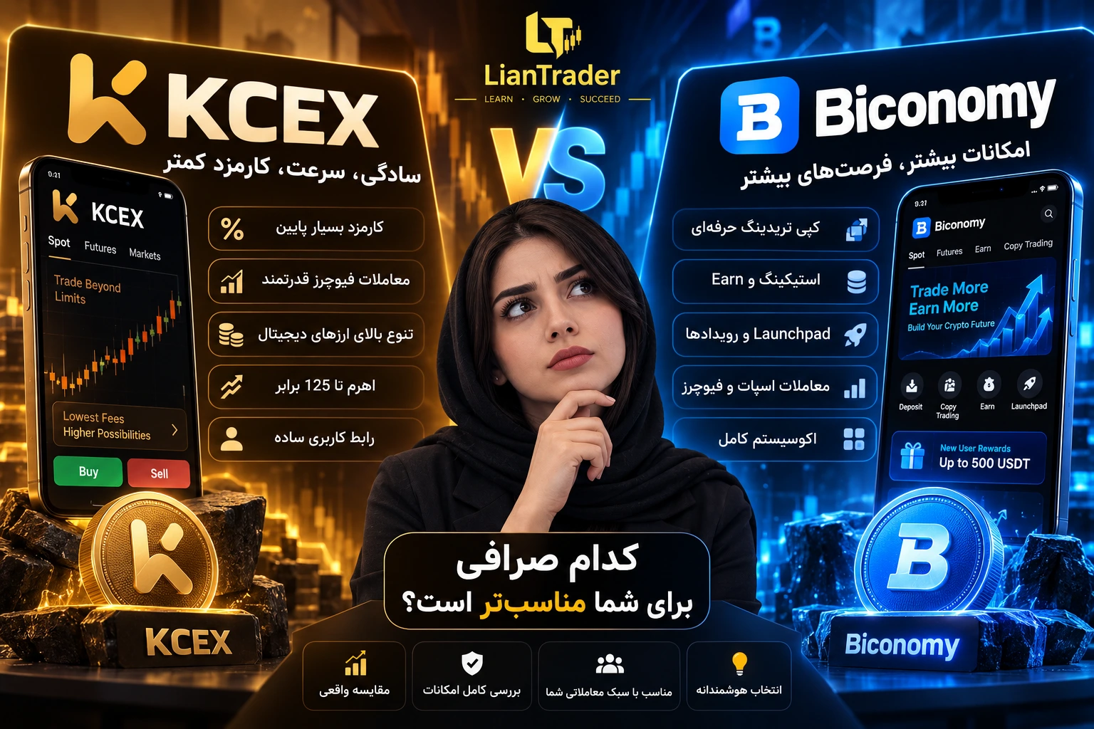 مقایسه کامل صرافی KCEX و Biconomy
