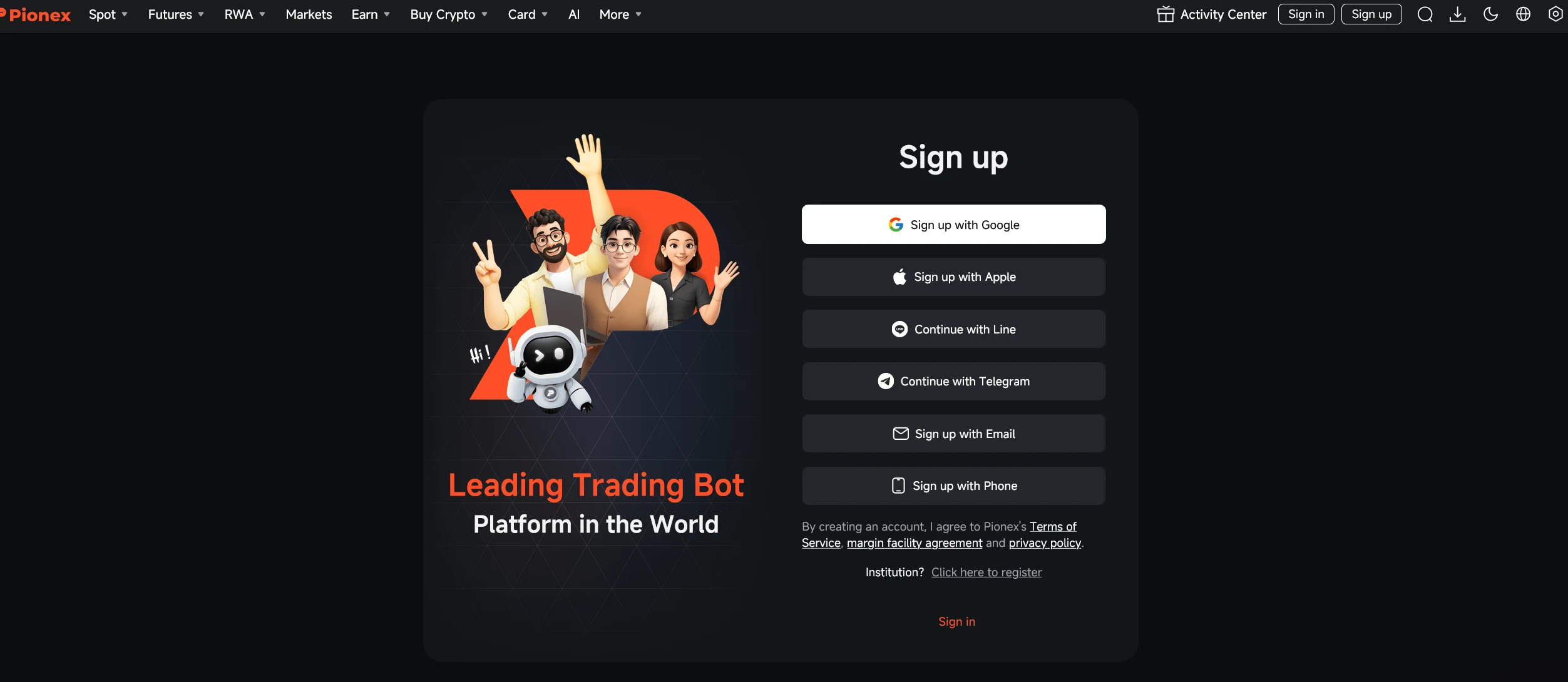 ورود به صرافی Pionex